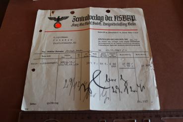 Anzeigenrechnung des Zentralverlages der NSDAP 1941